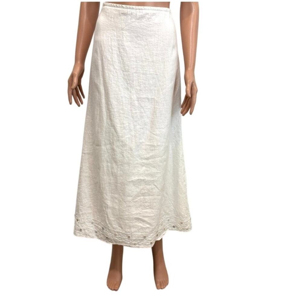 Ecologie 10 embroidered side zip lined linen midi skirt SK 3472